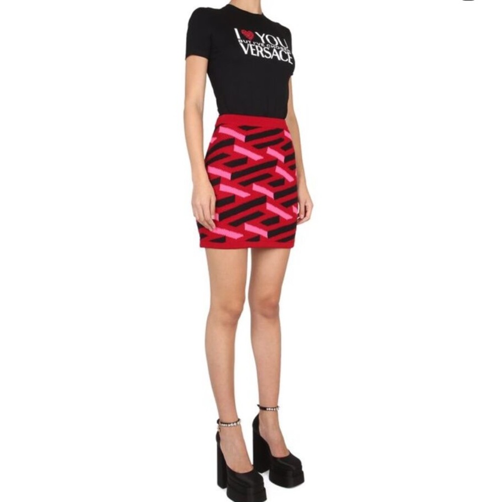 Versace Knit La Greca Mini Skirt Size 40 - Picture 1 of 6